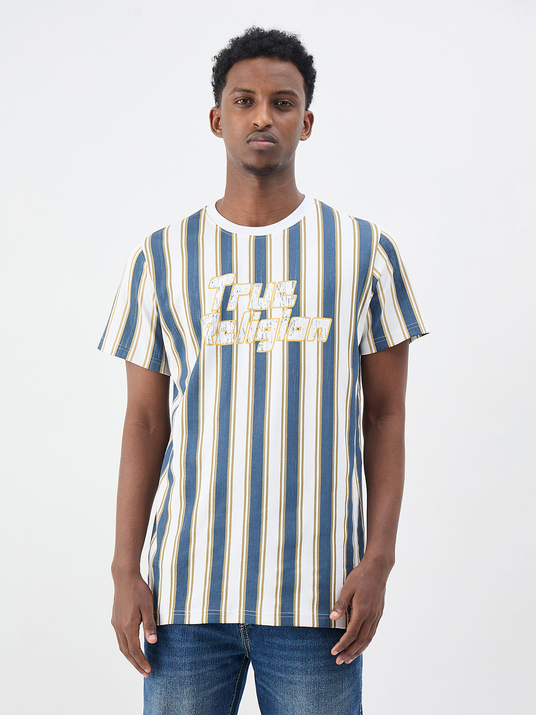 True Religion Men Striped Multicolor T-Shirt