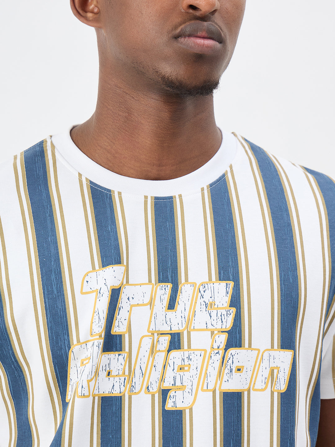 True Religion Men Striped Multicolor T-Shirt