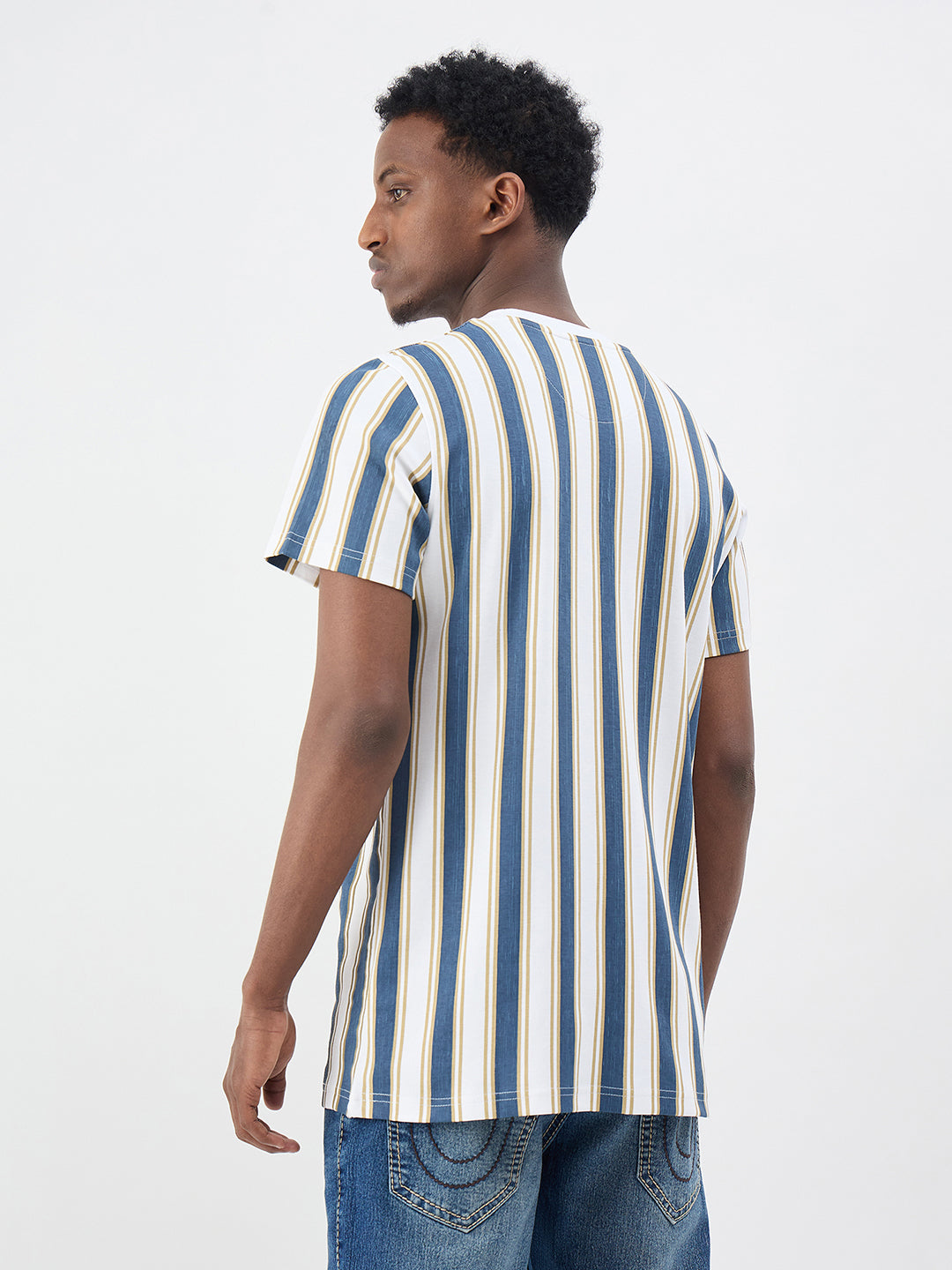 True Religion Men Striped Multicolor T-Shirt