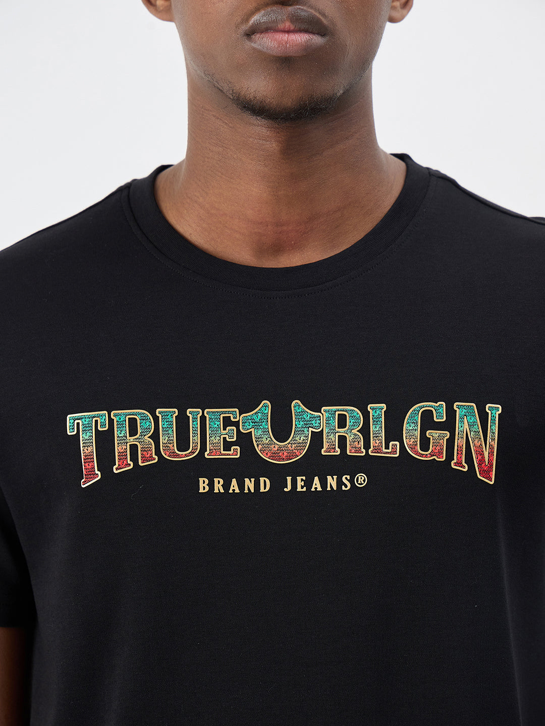 True Religion Men Solid Black T-Shirt