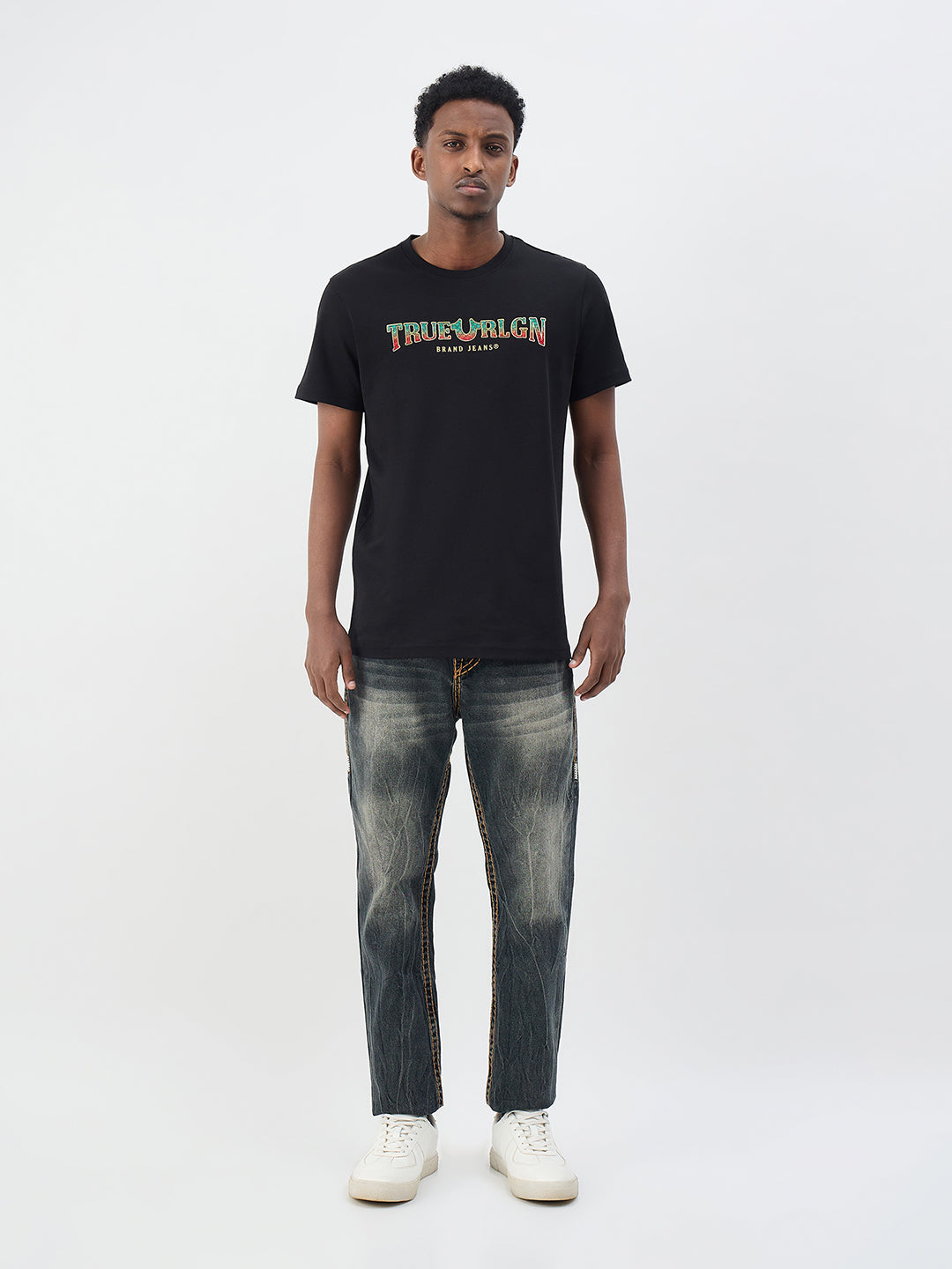 True Religion Men Solid Black T-Shirt
