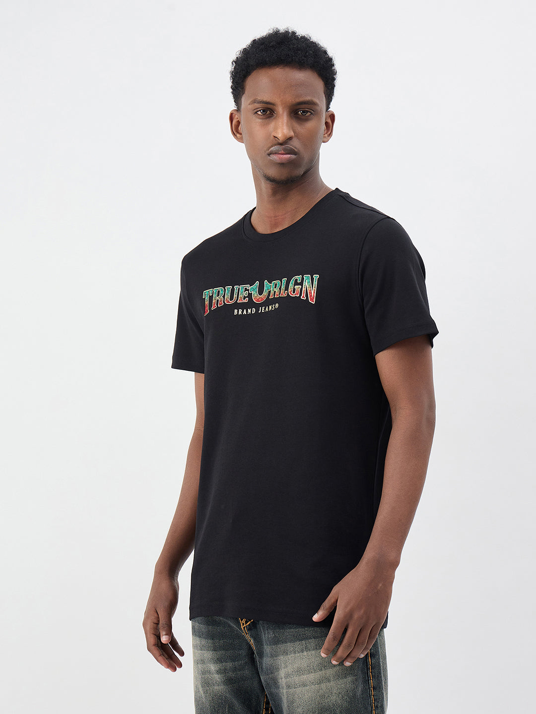 True Religion Men Solid Black T-Shirt