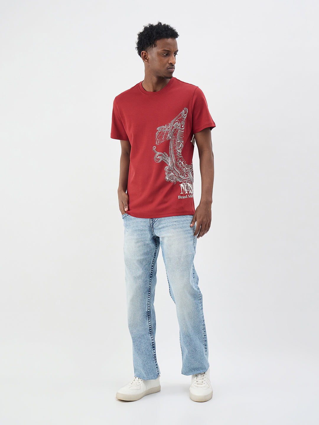 True Religion Men Printed Red T-Shirt