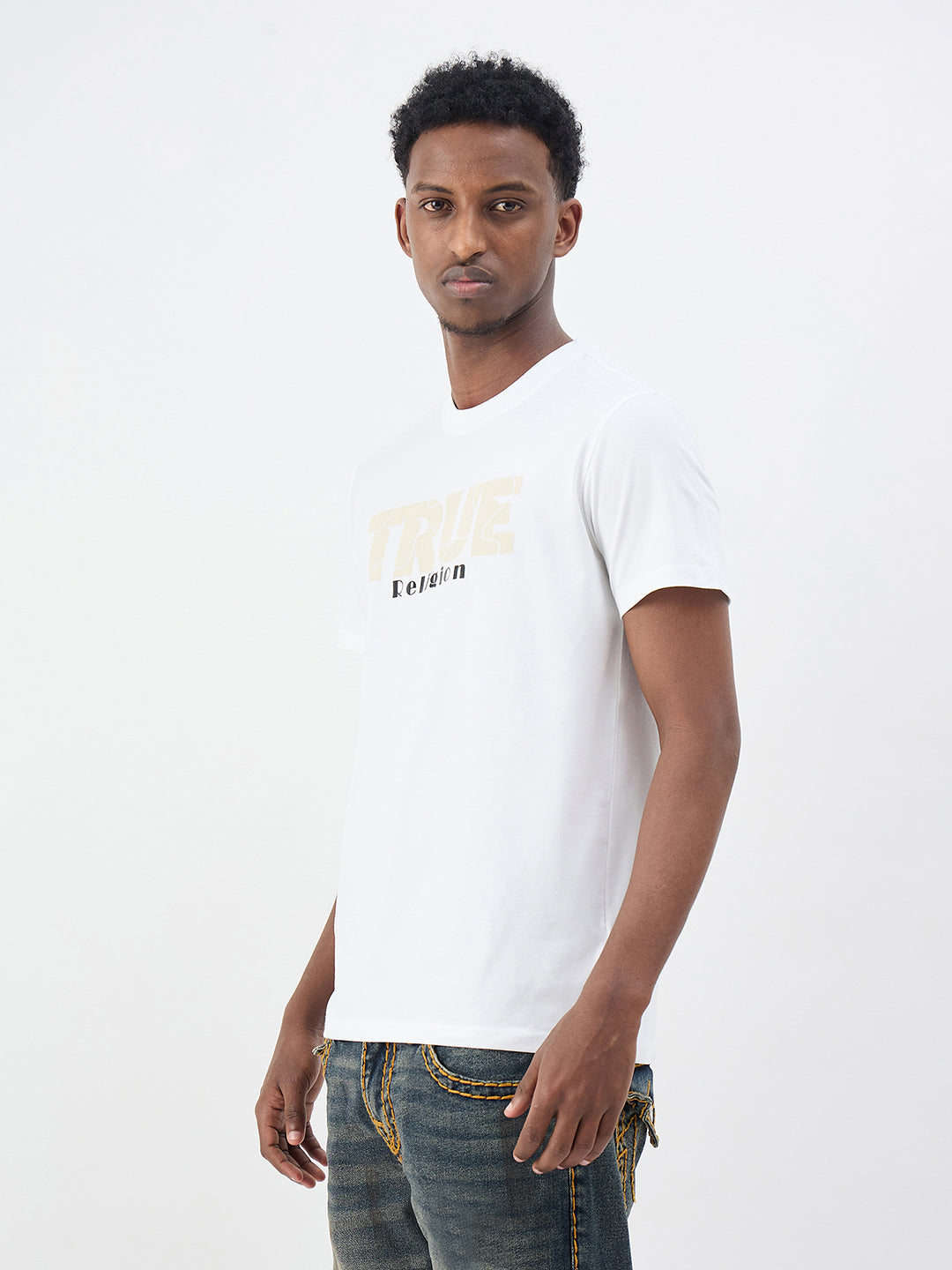 True Religion Men Solid White T-Shirt
