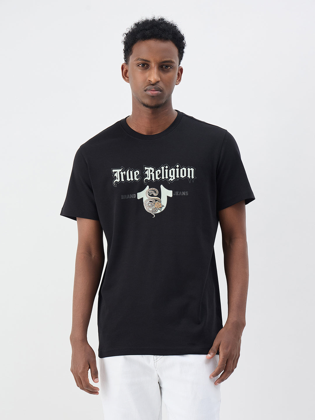 True Religion Men Solid Black T-Shirt
