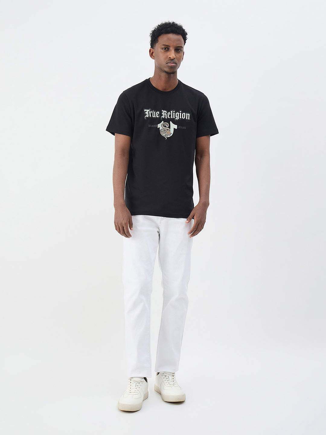 True Religion Men Solid Black T-Shirt