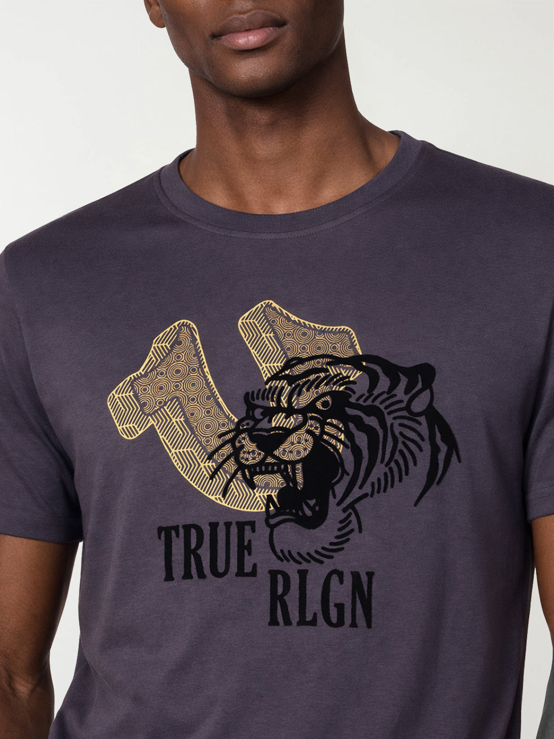 True Religion Men Grey Embroidered T-Shirt