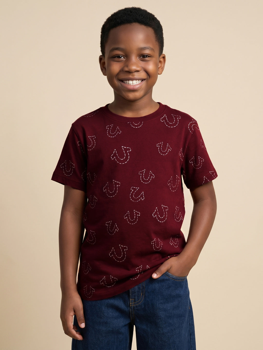 True Religion Boys Red Aop Cotton T-Shirt