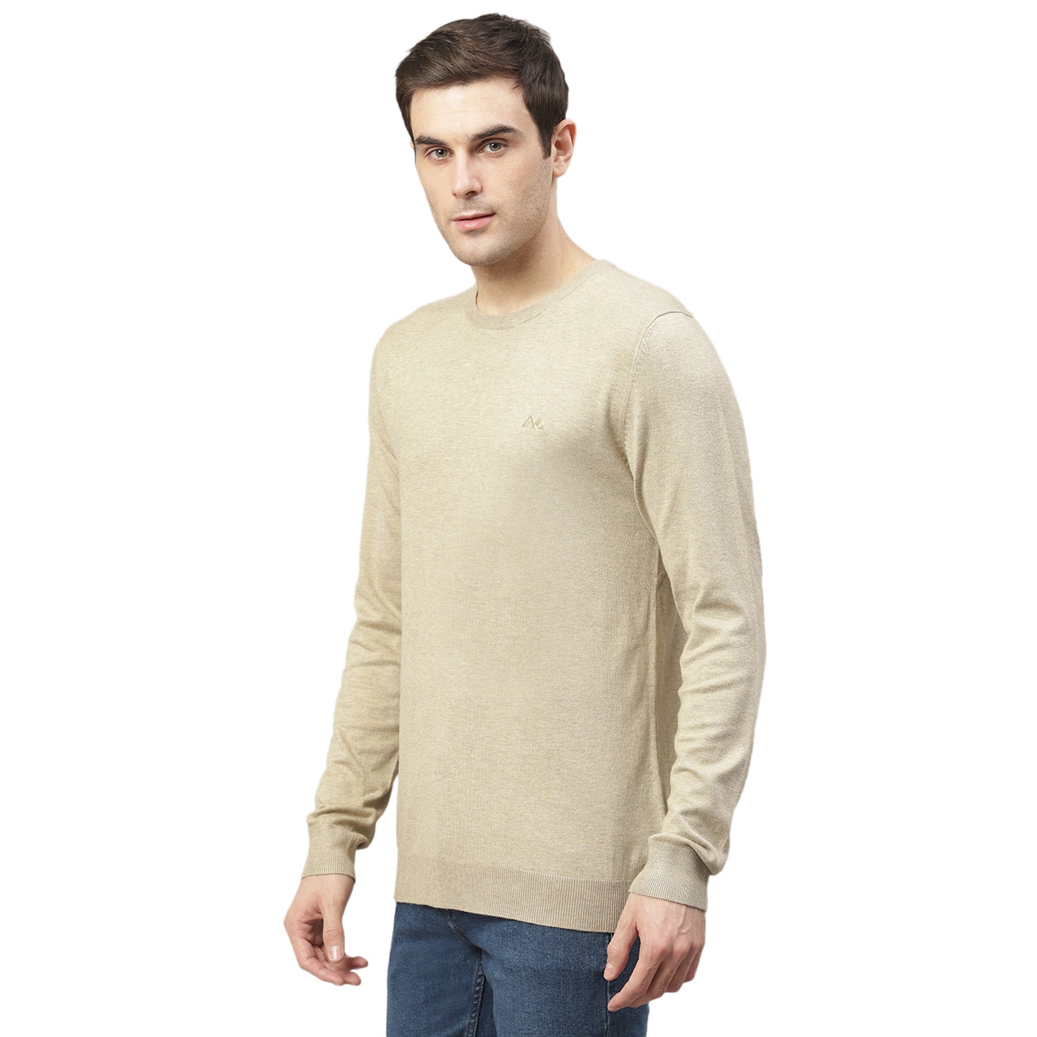 Lindbergh Men Beige Solid Round Neck Sweater