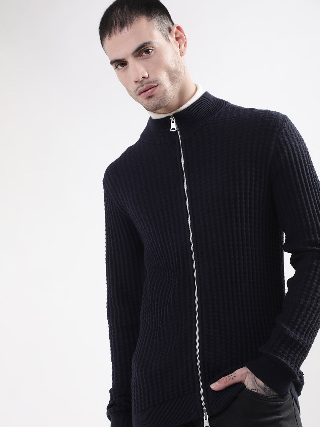 Matinique Men Blue Solid Turtle Neck Sweater