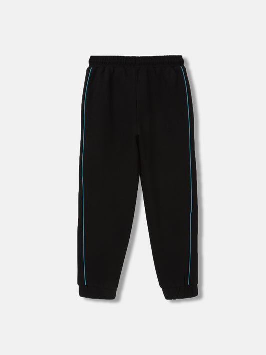Blue Giraffe Boys Black Solid Relaxed Fit Track Pants