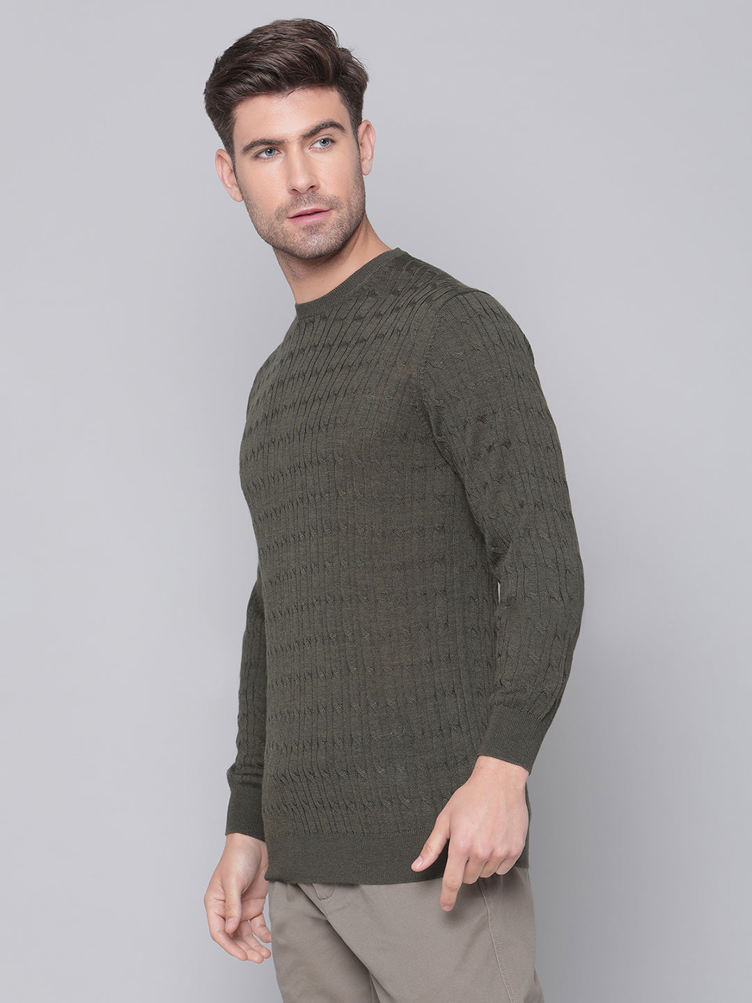 Bruun & Stengade Men Green Solid Round Neck Sweater