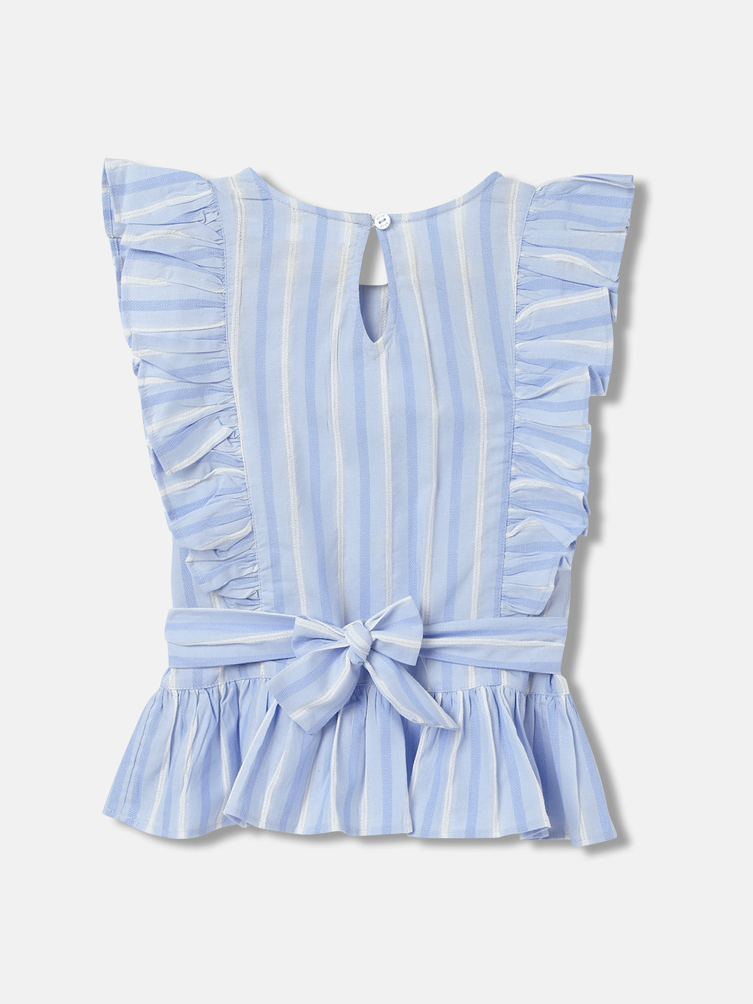 Elle Kids Girls Blue Striped Round Neck Short Sleeves Top