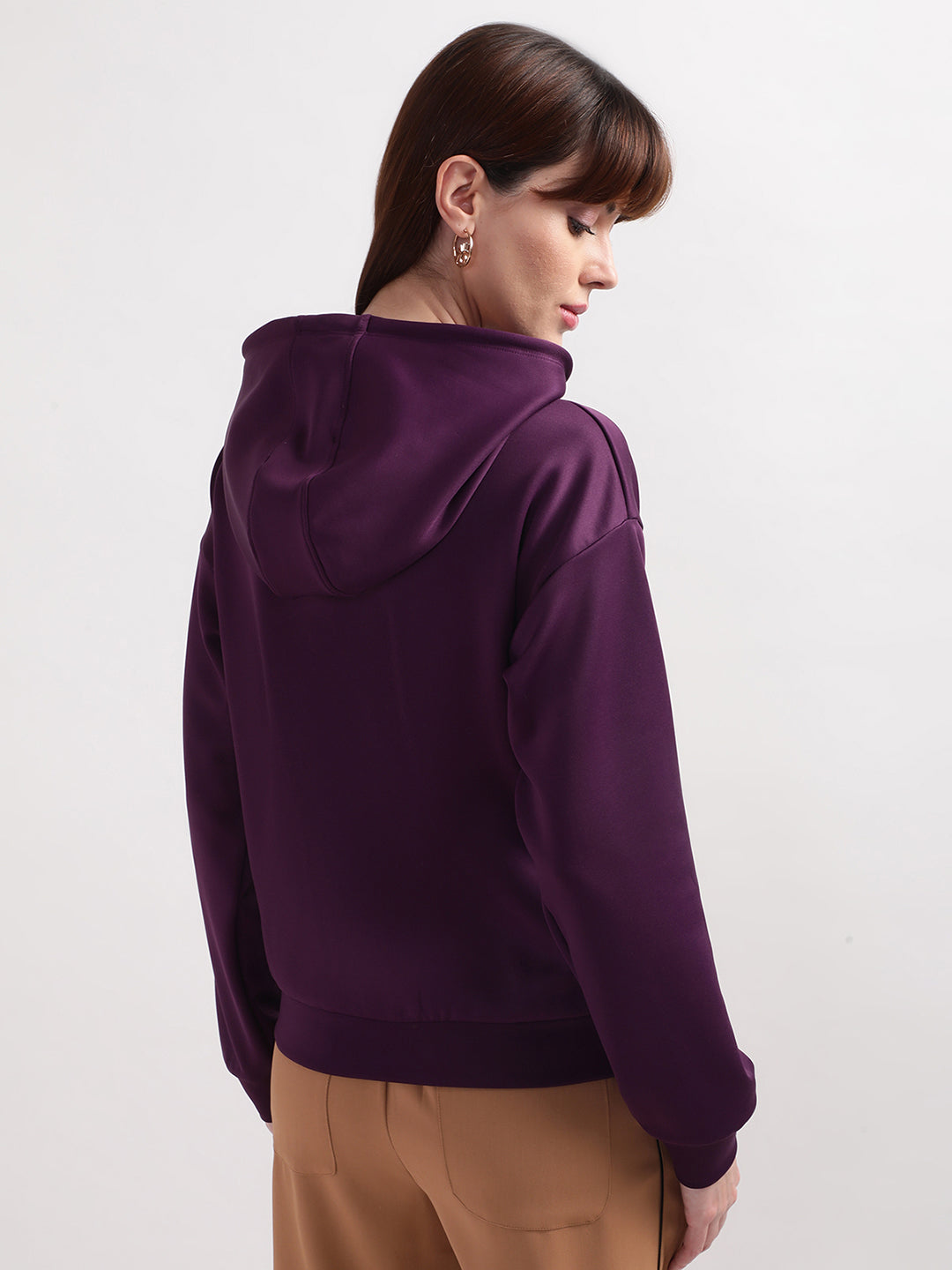 Elle Women Purple Solid Round Neck Sweatshirt