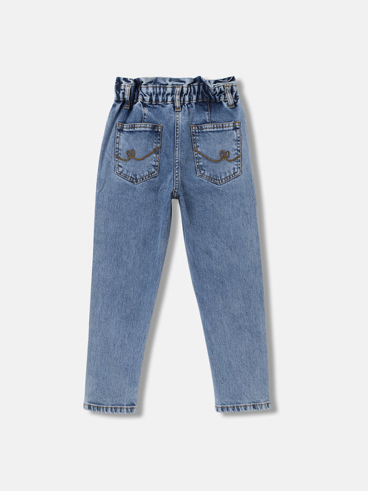 Elle Kids Girls Blue Solid Relaxed Fit Jeans