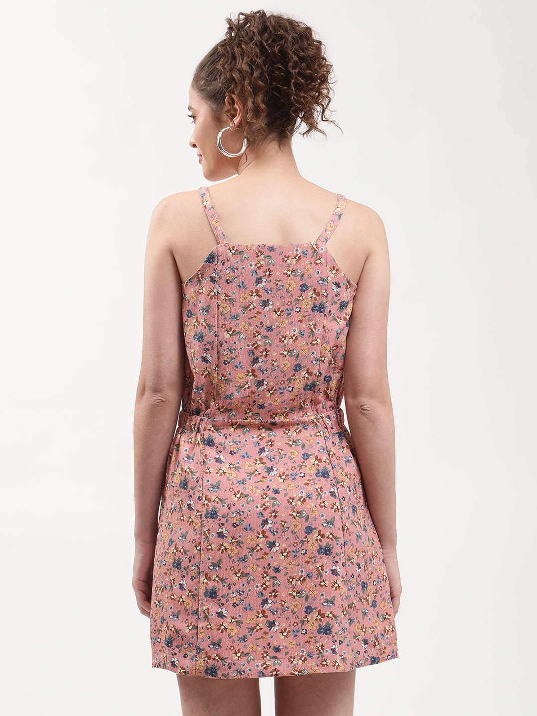 Elle Women Pink Printed Square Neck Dress