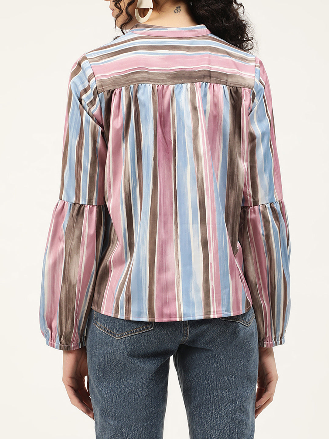 Centre Stage Women Multi Striped Collar Top