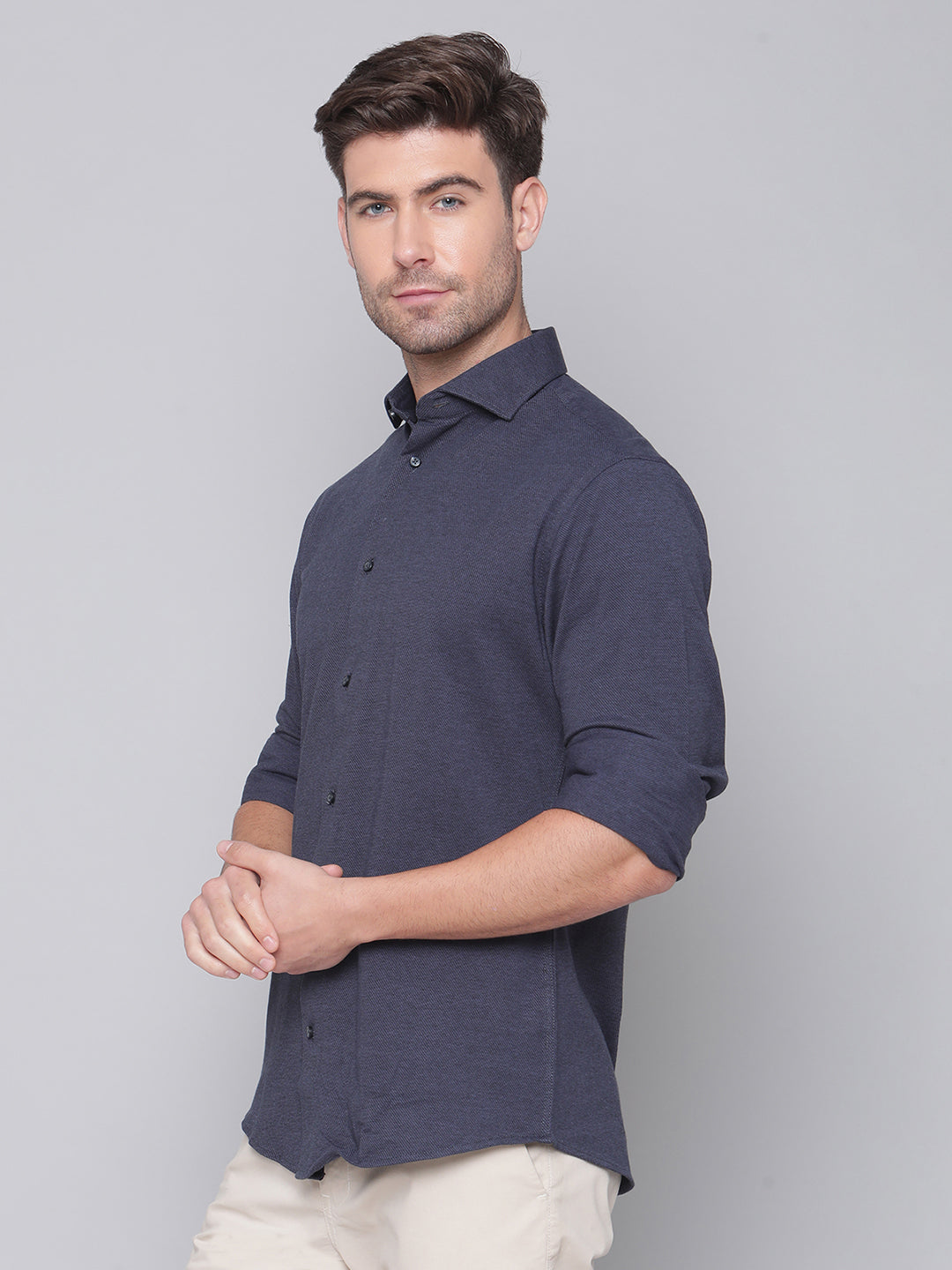 Bruun & Stengade Men Grey Solid Cutaway Collar Shirt