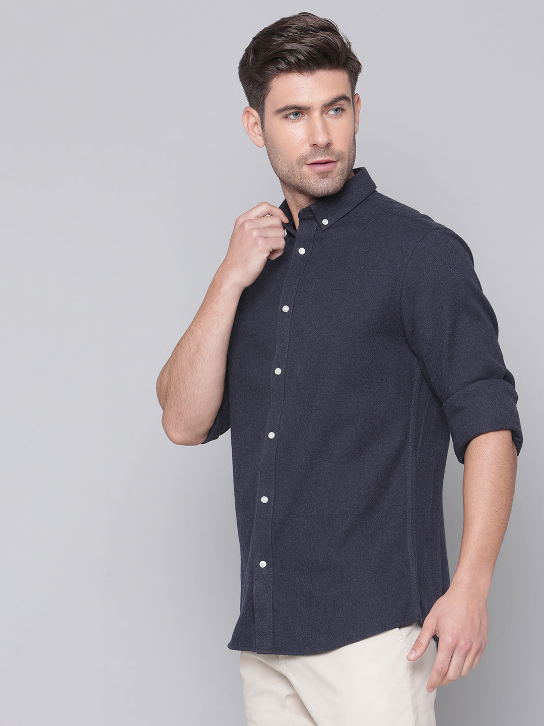 Bruun & Stengade Men Grey Solid Collar Shirt