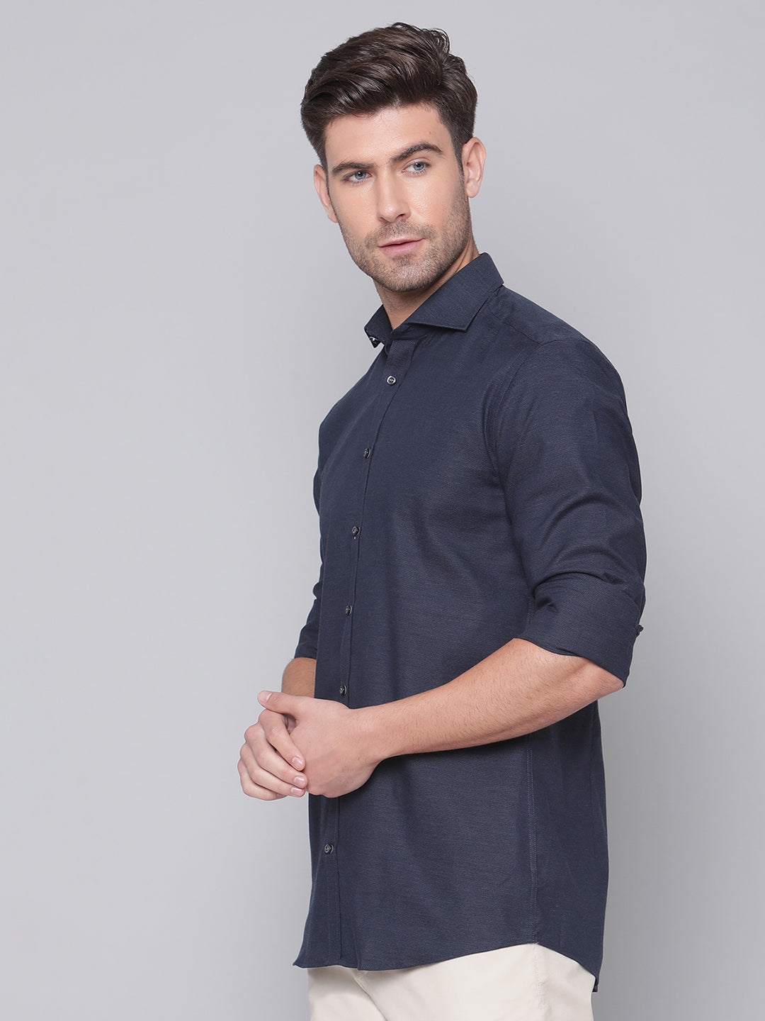 Bruun & Stengade Men Blue Printed Cutaway Collar Shirt