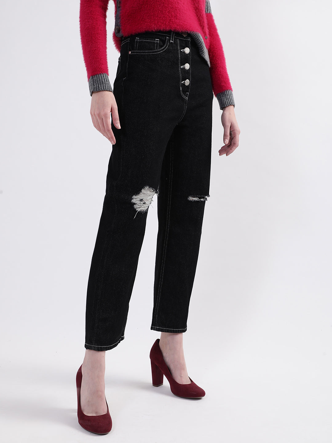 Elle Women Black Solid Straight Fit Jeans