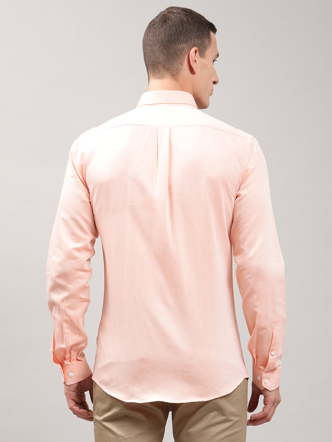 Lindbergh Men Peach Solid Button Down Shirt