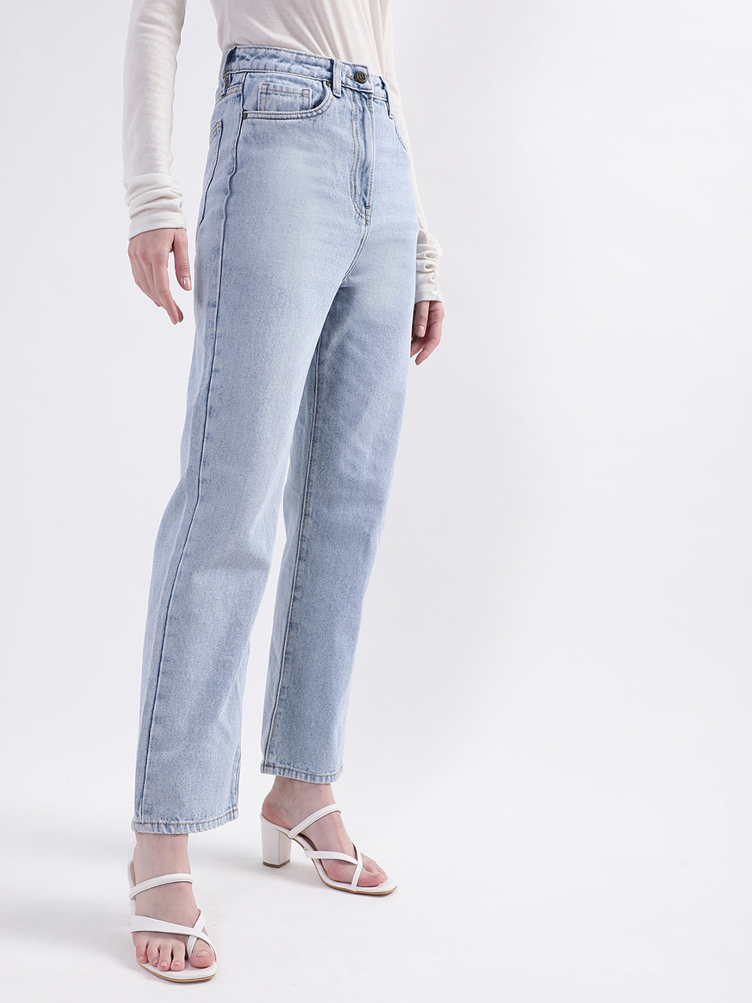 Elle Women Blue Solid Straight Fit Jeans