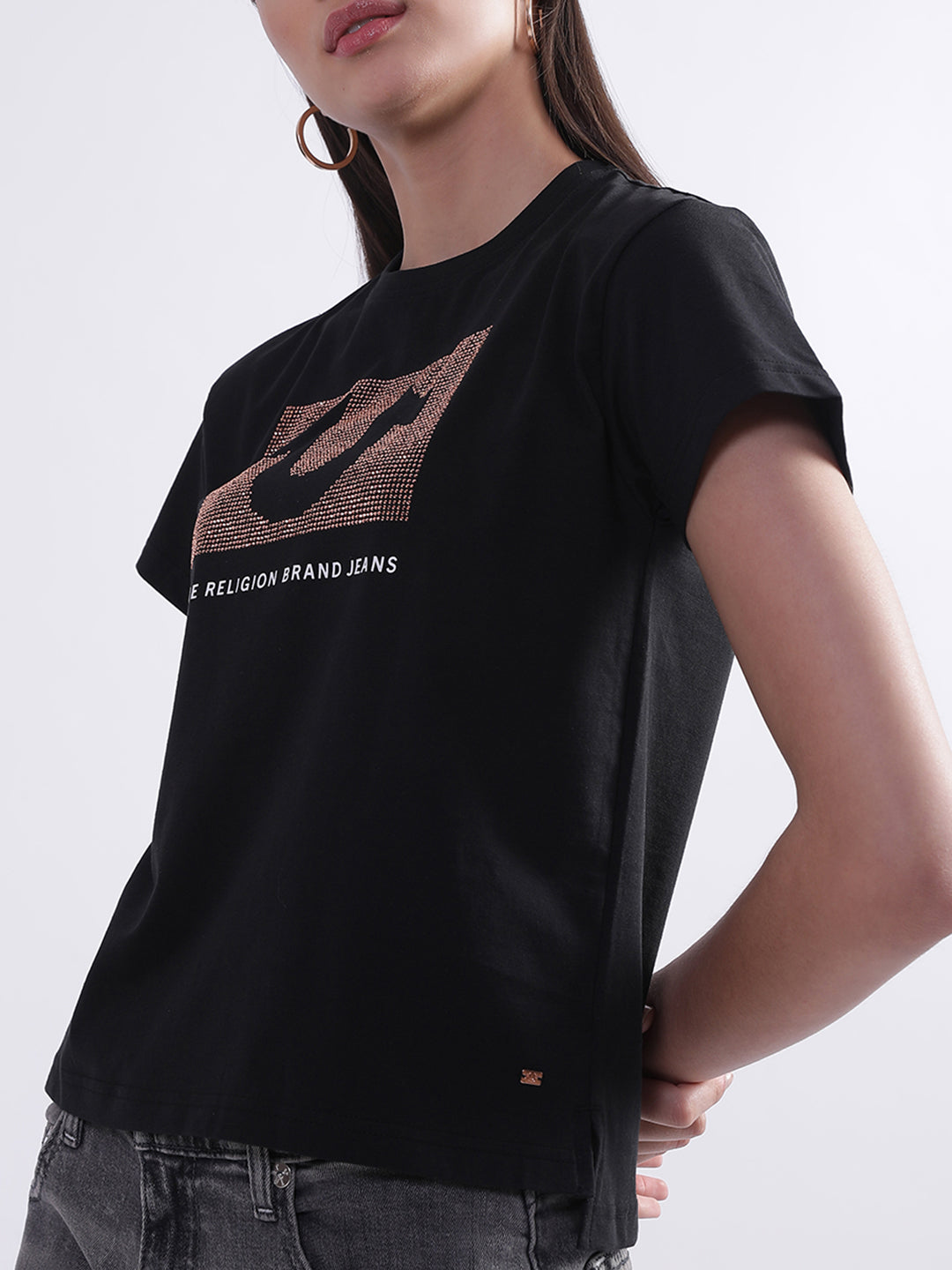 True Religion Black Logo Regular Fit T-Shirt