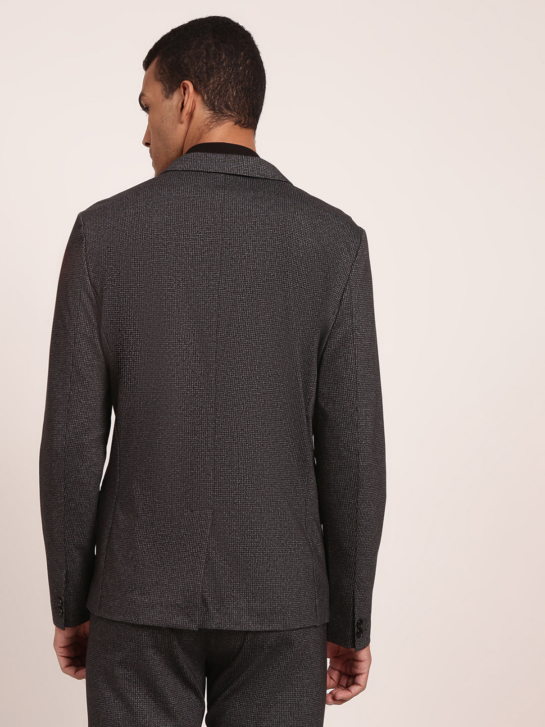 Lindbergh Men Navy Blue Checked Collar Blazer