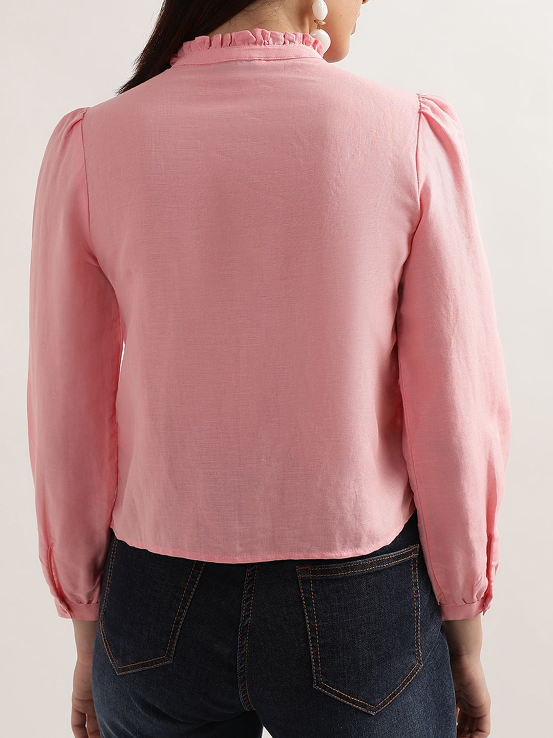 Elle Women Pink Solid Round Neck Top