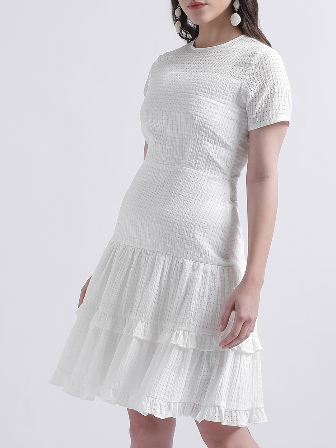 Centre Stage Women White Solid Round Neck Dress