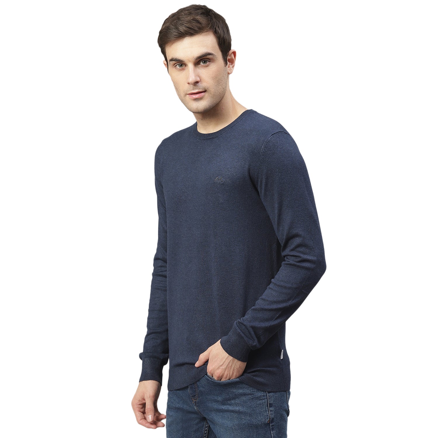 Lindbergh Men Blue Solid Round Neck Sweater