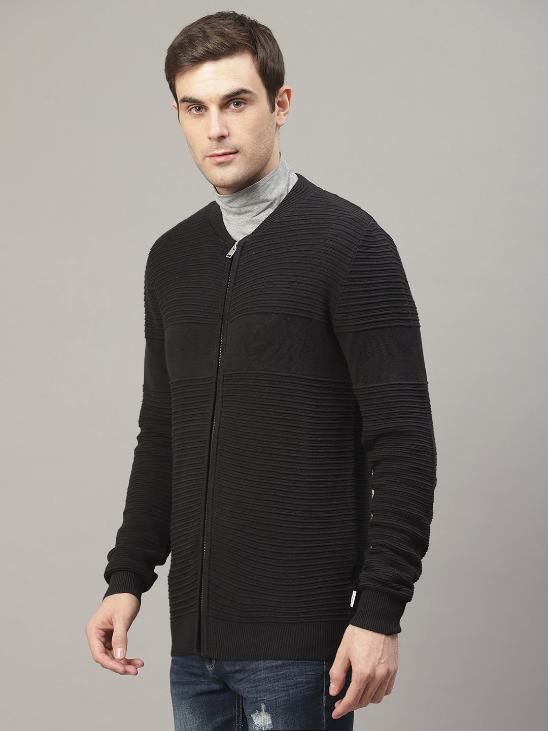 Lindbergh Men Black Solid Mandarin Collar Sweater