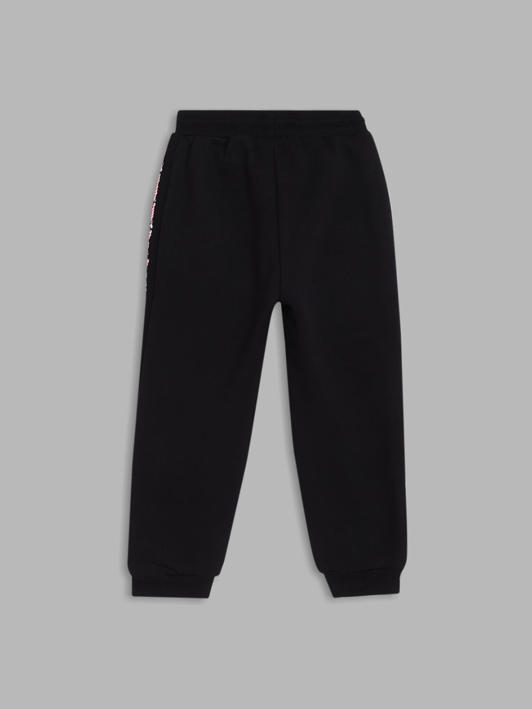 Elle Kids Girls Black Self-Design Regular Fit Sweatpant
