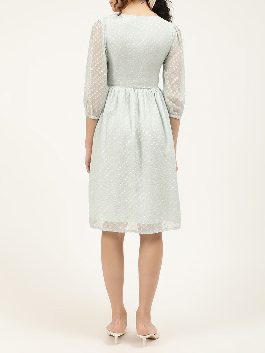 Centre Stage Women Green Self Design V Neck Dress