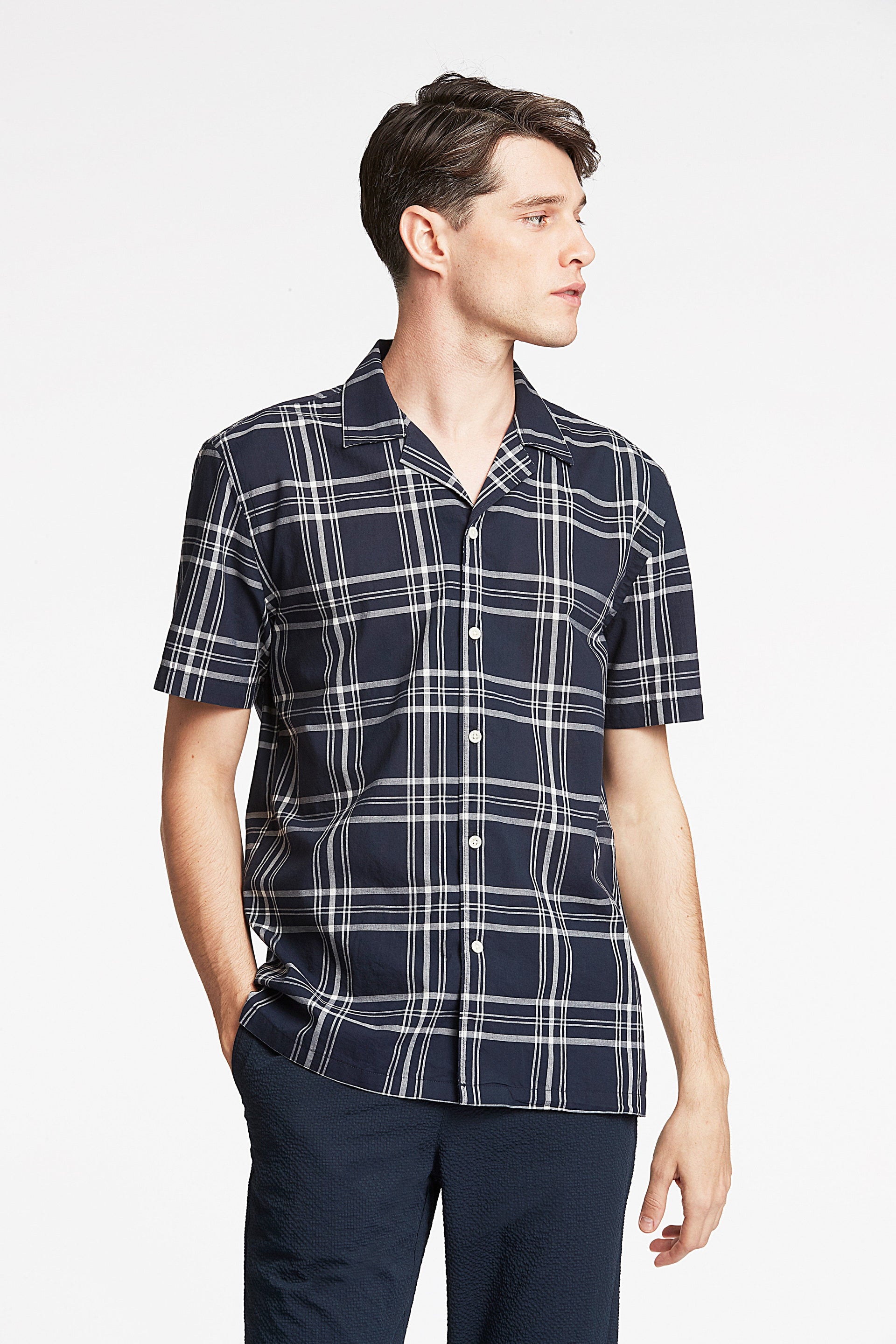 Lindbergh Men Checks Resort Collar Shirt