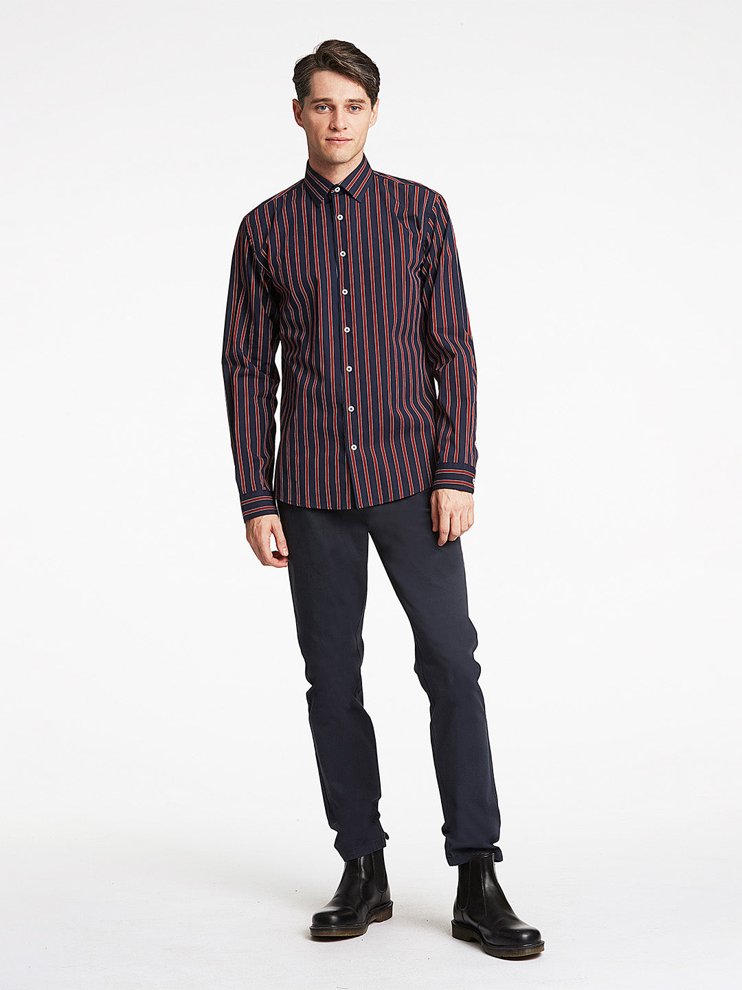 Lindbergh Navy Blue Striped Slim Fit Shirt