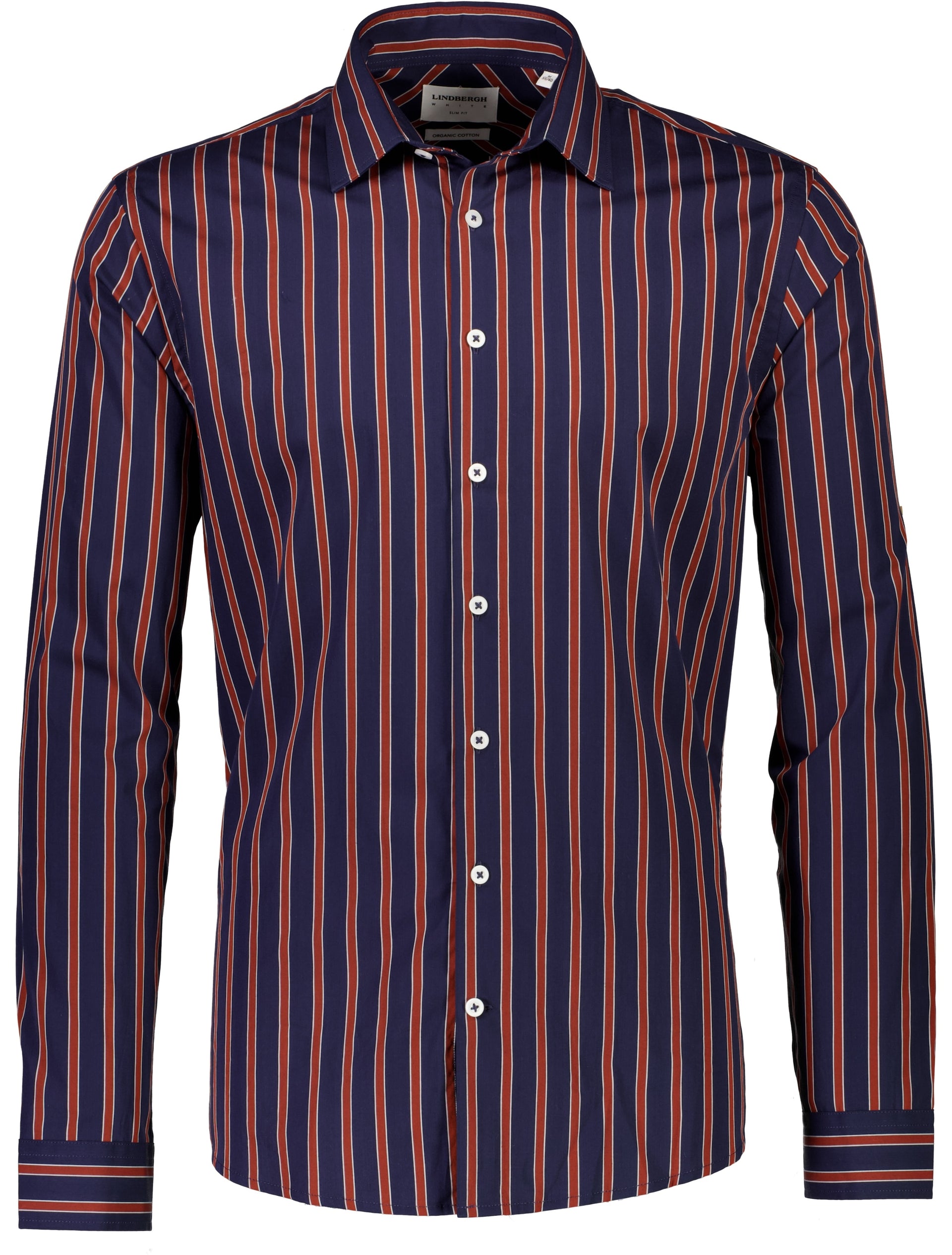 Lindbergh Navy Blue Striped Slim Fit Shirt