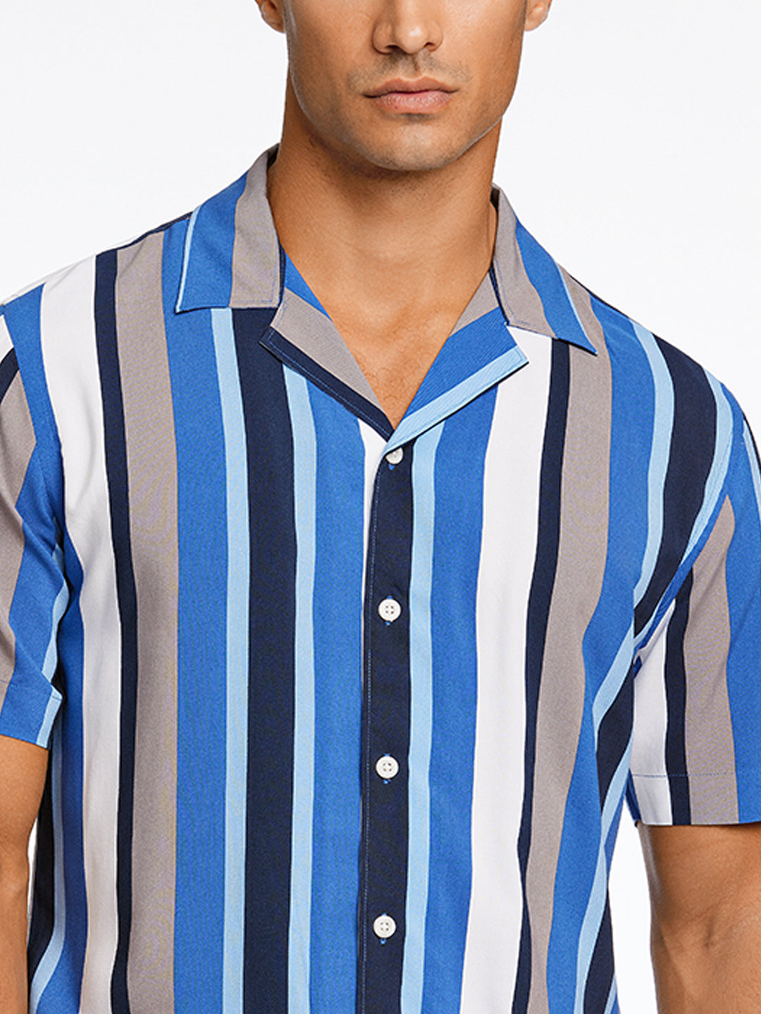 Lindbergh Men Blue Relaxed Fit Striped Shirt Collar Shirt