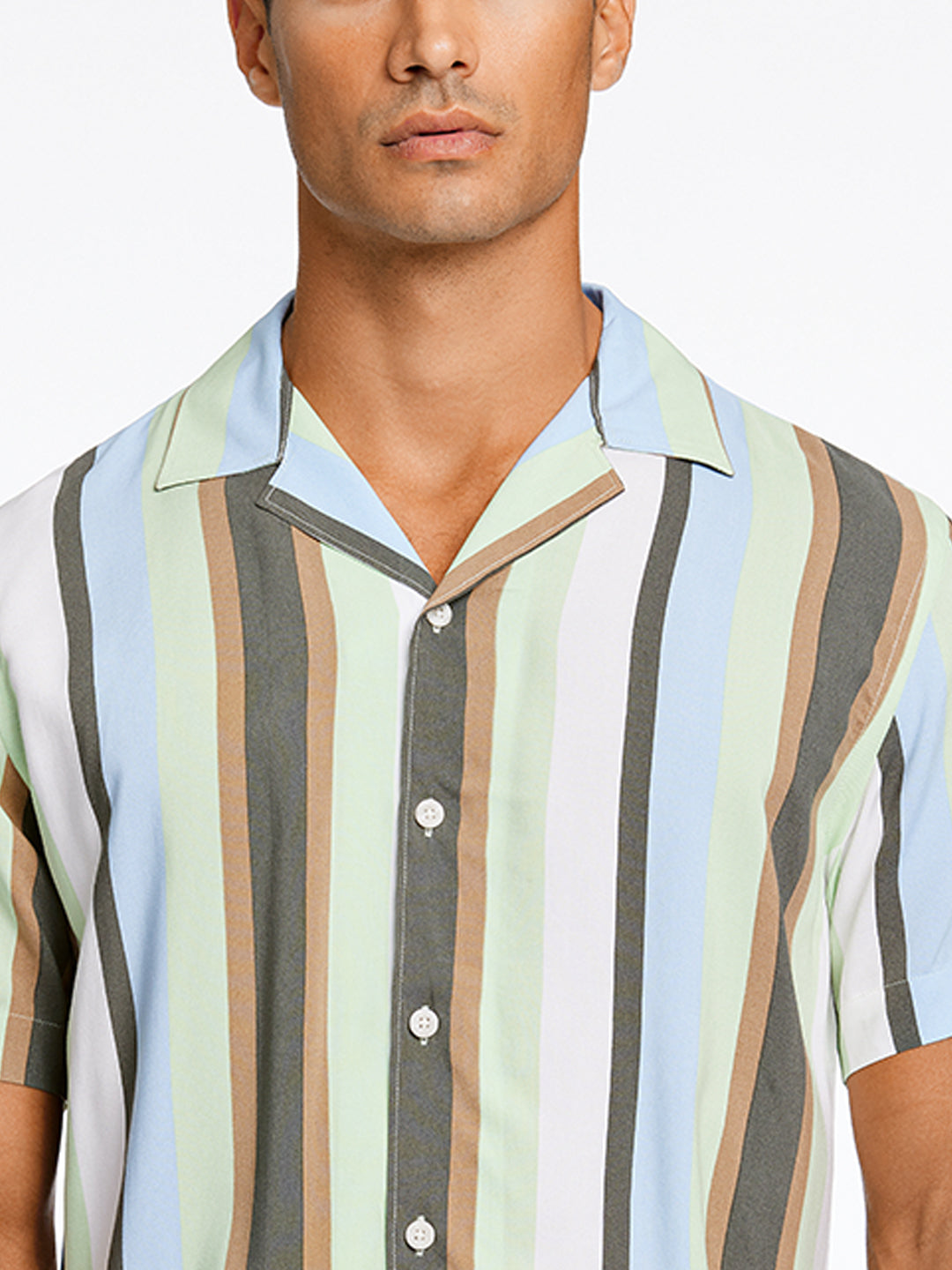 Lindbergh Men Green Relaxed Fit Striped Shirt Collar Shirt