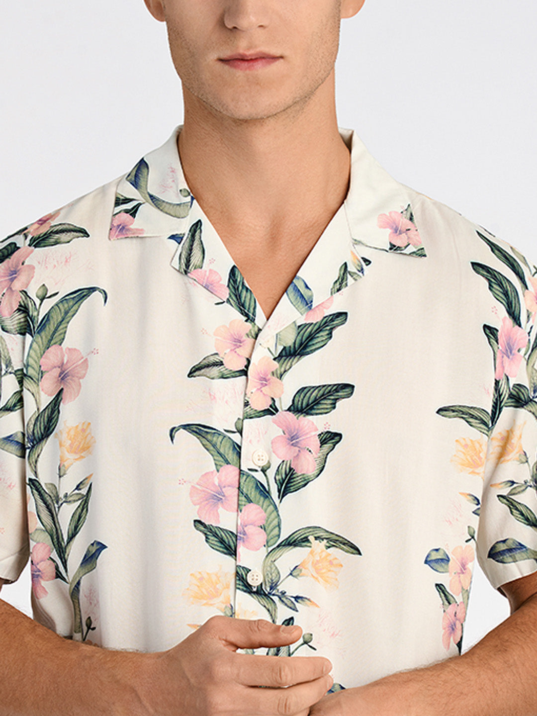 Lindbergh Men Cream Relaxed Fit Printed Shirt Collar Shirt