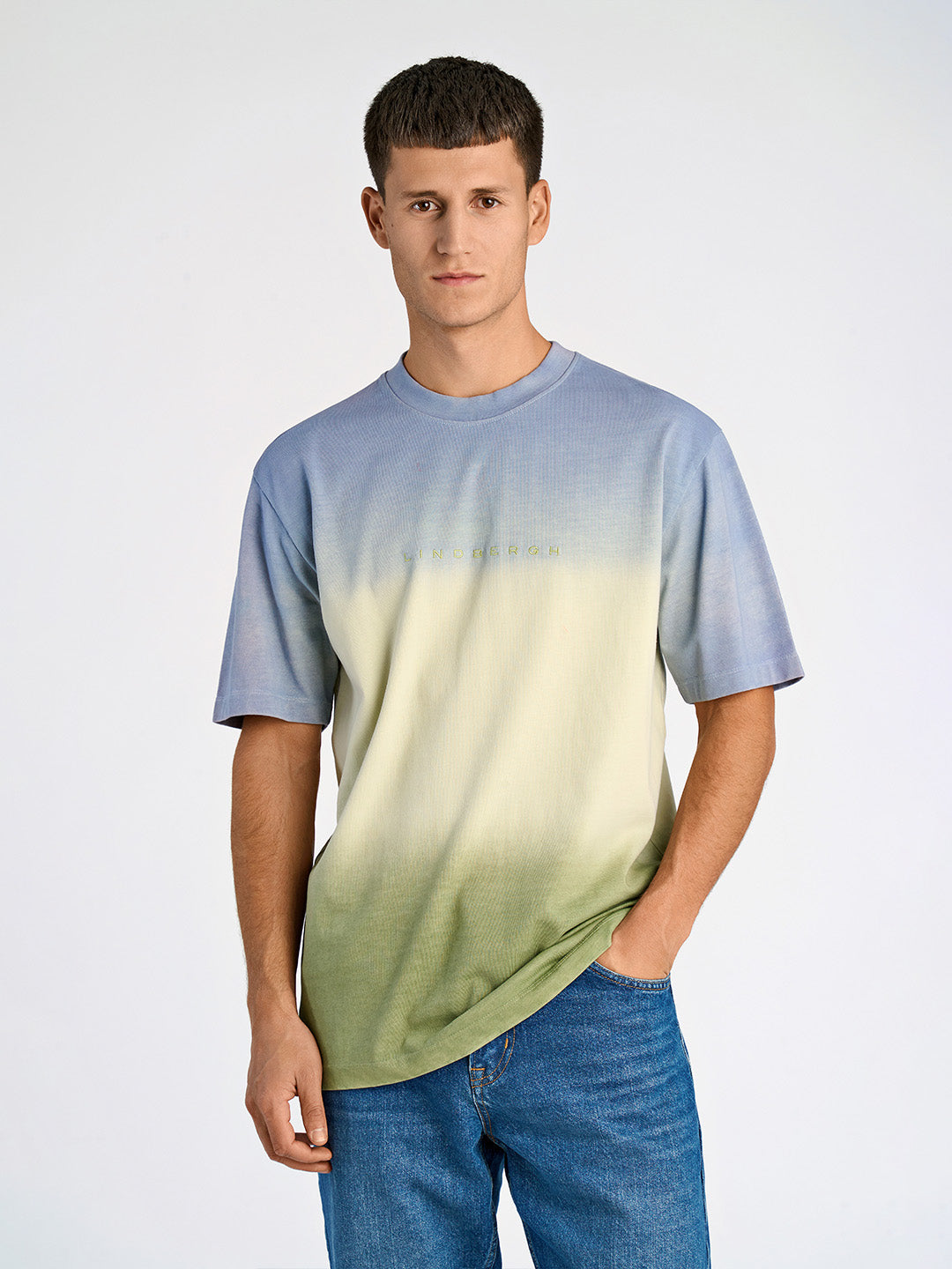 Lindbergh Men Purple Oversize Fit Color Block Round Neck Tshirt