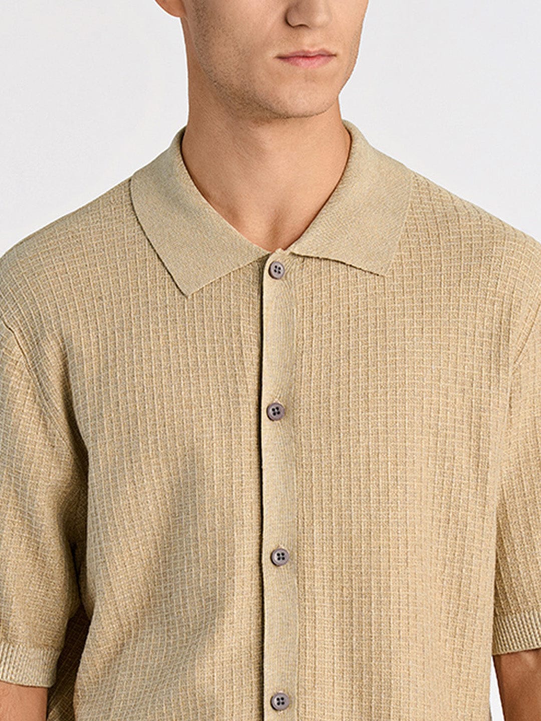 Lindbergh Men Beige Oversize Fit Solid Collar Neck Shirt