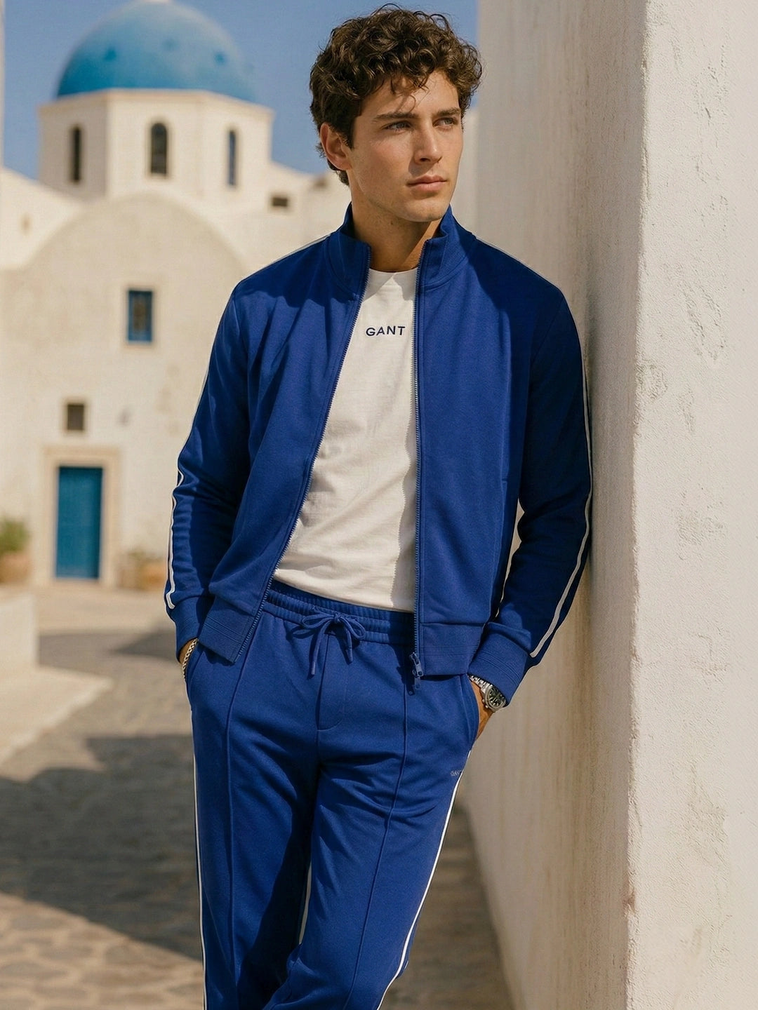 Gant Men Navy Blue Embroidered Spread Collar Full Sleeves Front-Open Sweatshirt