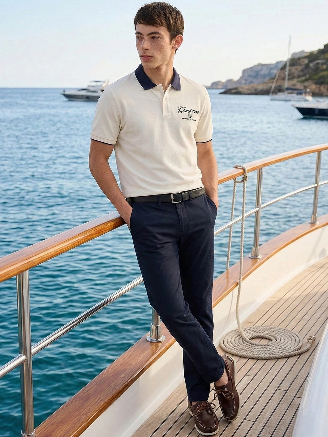 Gant Men Off White Solid Pure Cotton Polo Collar T-Shirt