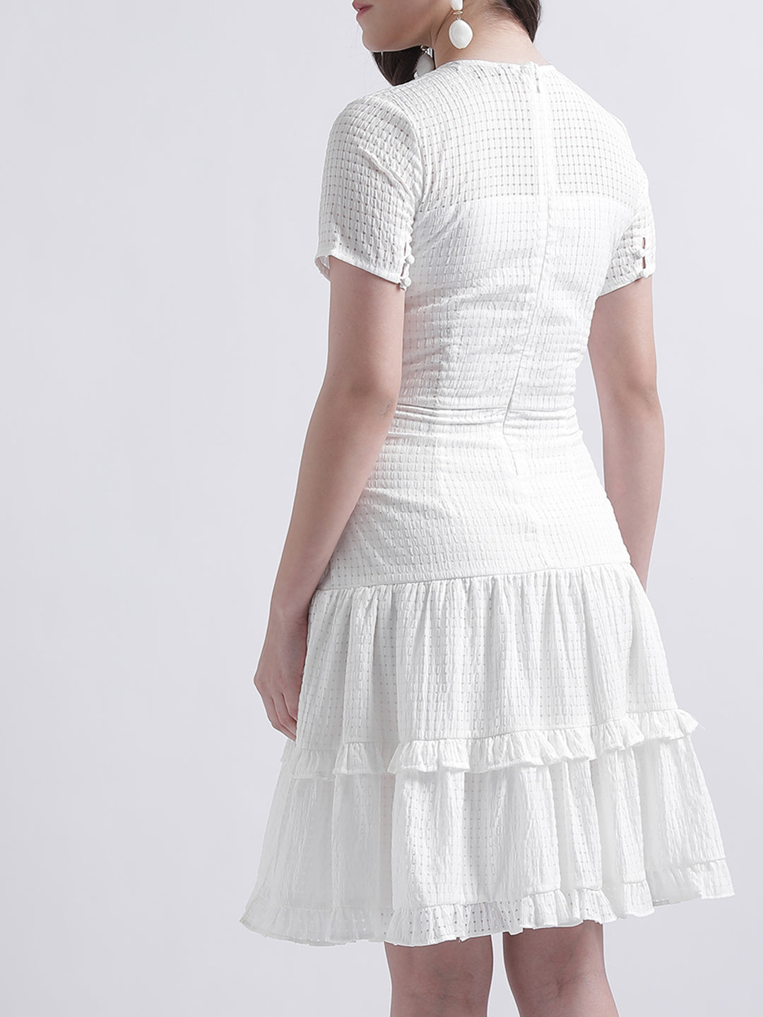 Centre Stage Women White Solid Round Neck Dress