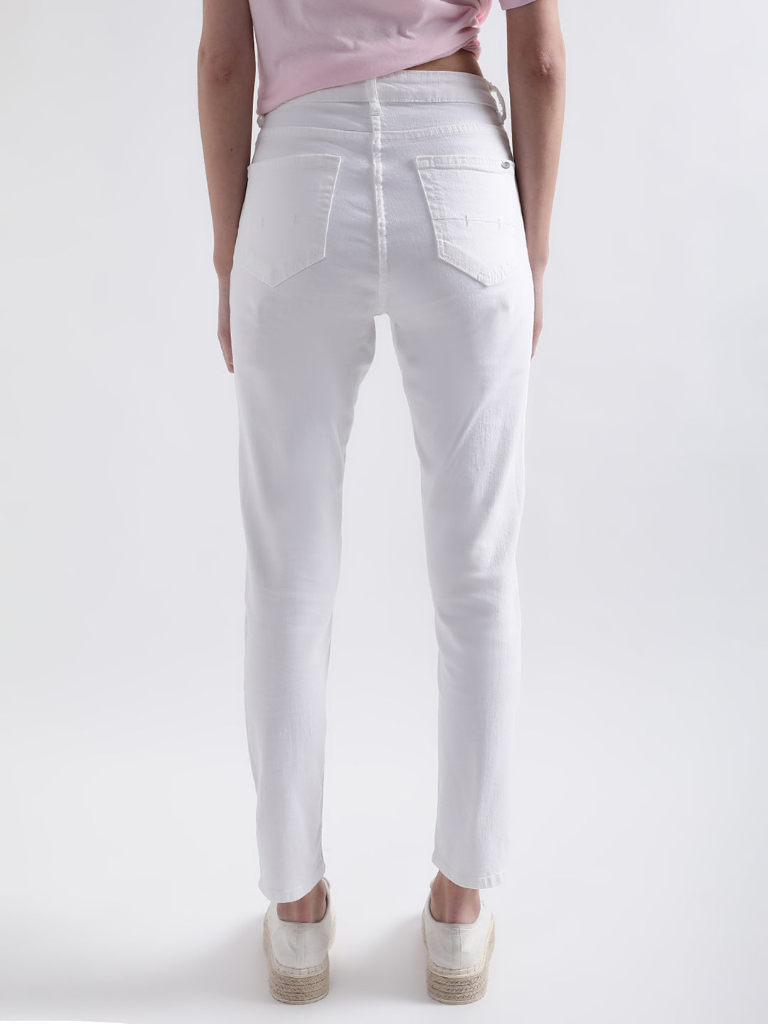 Elle Women White Solid Mom Fit Jeans