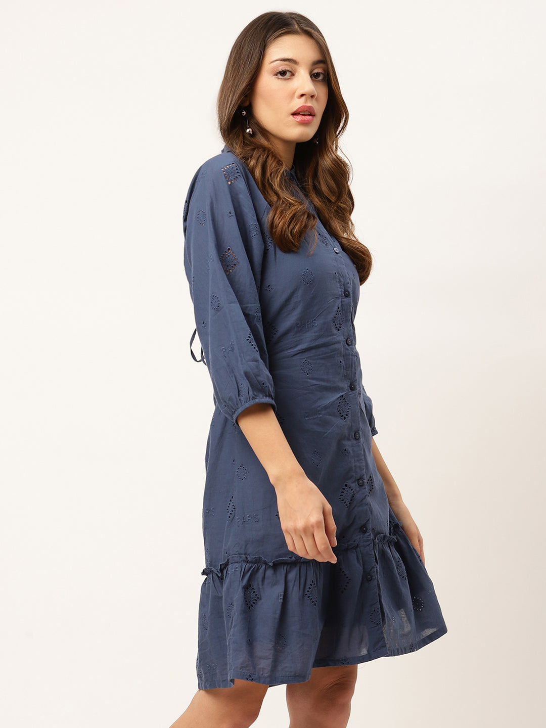 Elle Women Blue Solid Collar Dress
