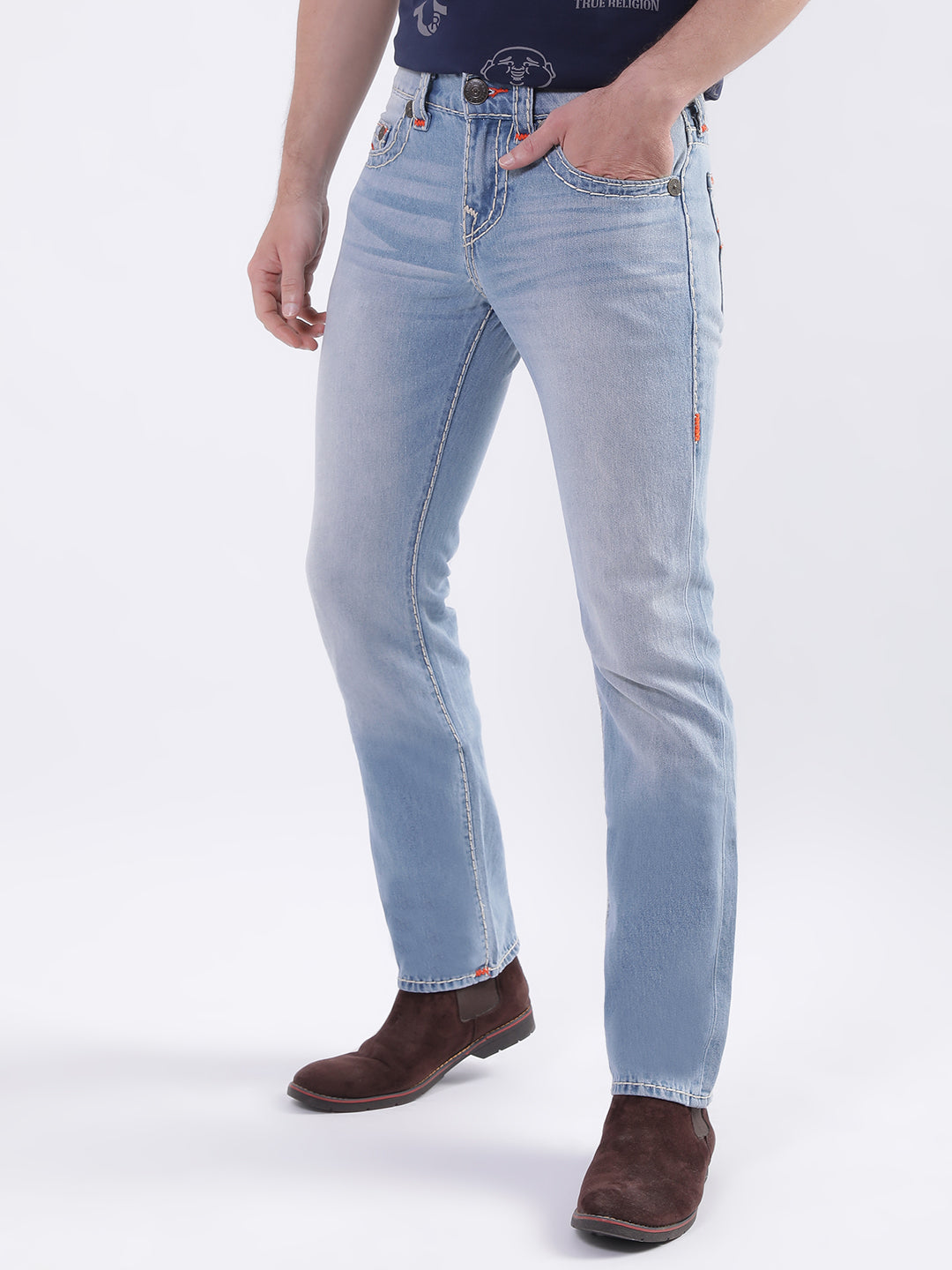 True Religion Super T Straight Blue Lightly Washed Mid Rise Jeans