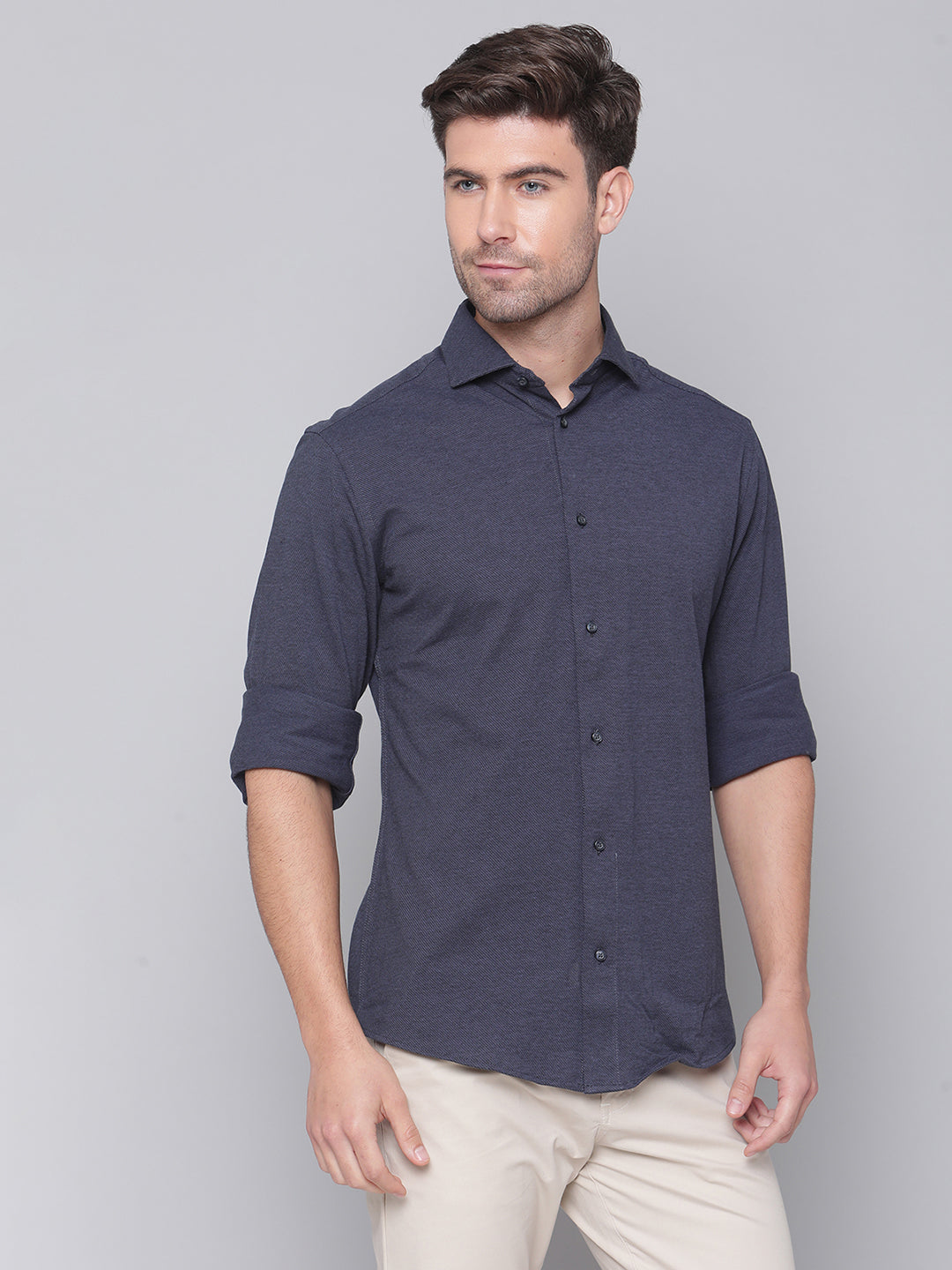 Bruun & Stengade Men Grey Solid Cutaway Collar Shirt